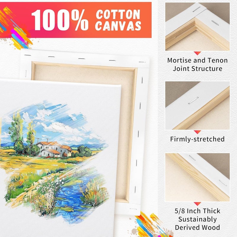 FIXSMITH Stretched Canvas for Painting- 8x10 Inch,Bulk Pack of 8,Primed,100% Cotton,5/8 Inch Profile of Super Value Pack for Acrylics,Oils & Other Painting Media - Image 2